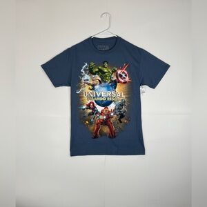 Universal Orlando Resort Marvel Characters Graphic Blue T-Shirt Size Small NWT